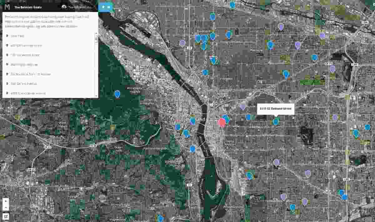 A crowdsourced campaign was initiated to find a new vacant lot for the Belmont Goats, via MapBox (2013).