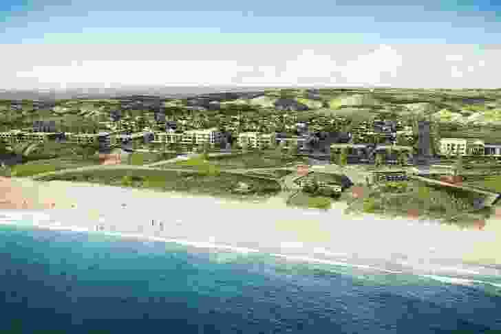 Artist’s impression of Alkmios Beach, WA, looking east from the beach village.