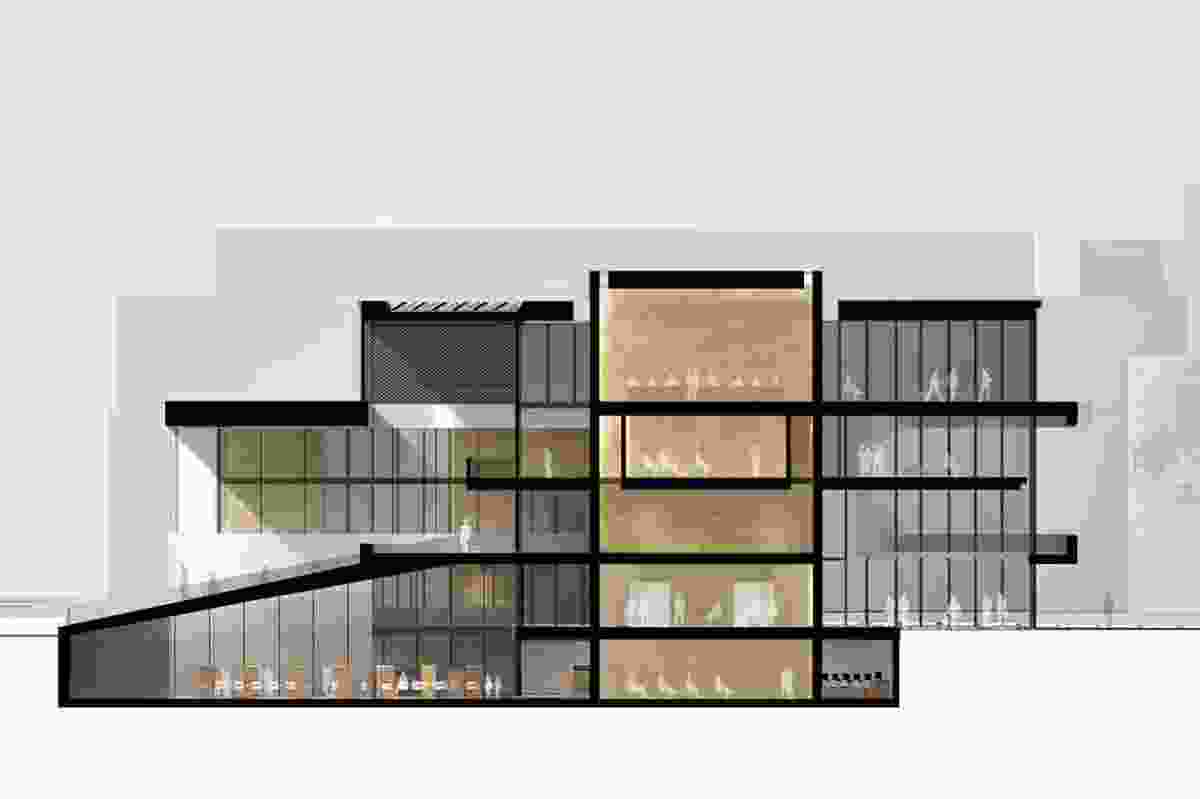 Kerry Hill Architects scheme: Section through civic drum and library.