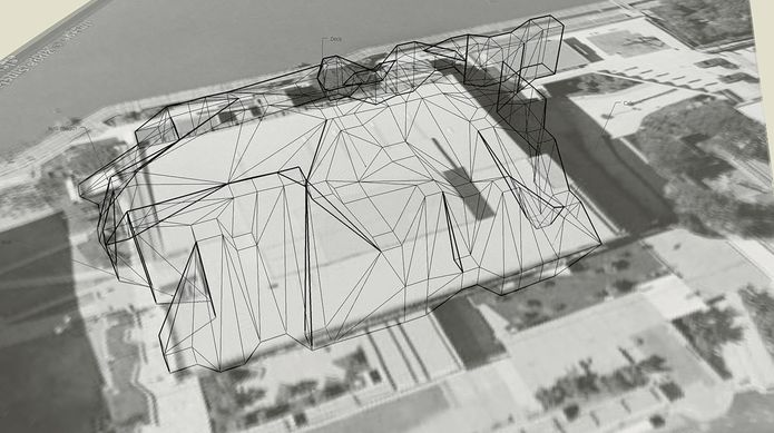 A 3D model sketch of wi-fi strength in the library. Peaks represent good signal strength. Credit: Dan Hill.