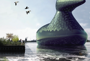 Energy Duck – submission to the 2014 Land Art Generator Initiative Copenhagen design competition. Energy Duck is an entertaining, iconic sculpture, a renewable energy generator, a habitable tourist destination, and a celebration of local wildlife.