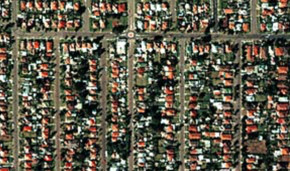 Contemporary (1999) aerial photograph of the Auburn district in western Sydney. 