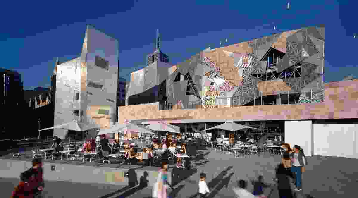 The cafe podium of Federation Square by Lab Architecture Studio and Bates Smart.
