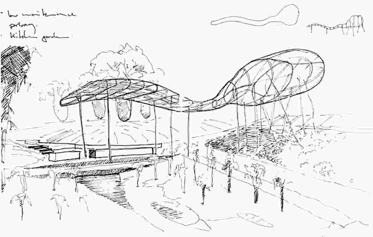 Concept sketch of the cloud arbour in the puddle garden.