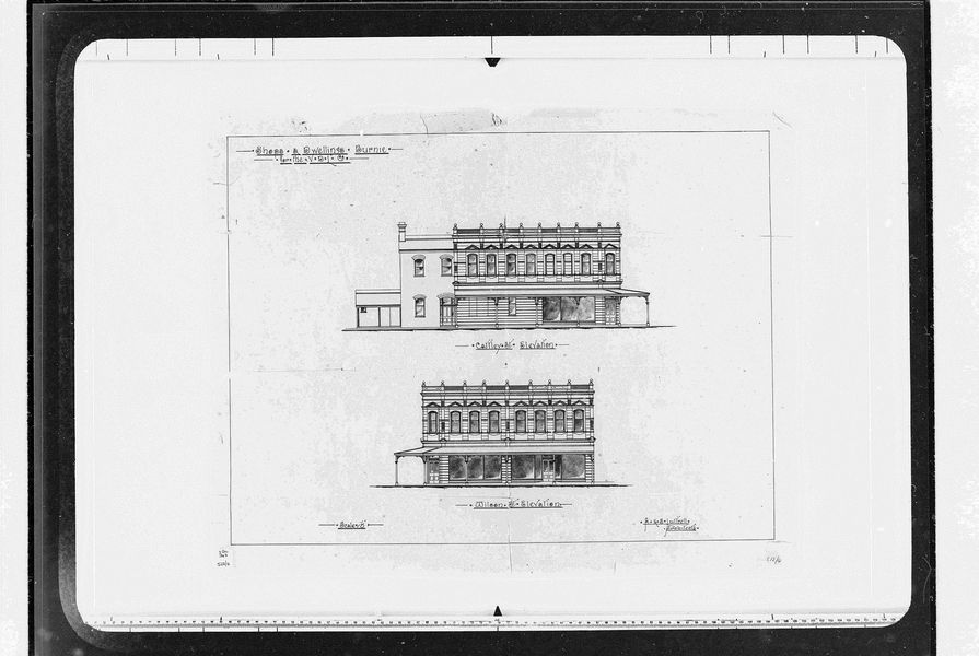 Elevations of shops and dwellings for the Van Diemen’s Land Company in Burnie, Tasmania by S. & A. Luttrell Architects.