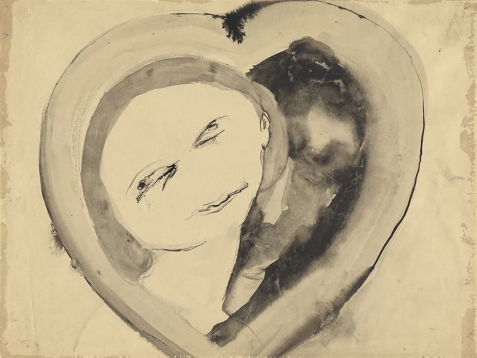 Joy Hester, Love (Heart Group) c. 1949, brush and ink on paper, 37.6 x 50 cm, National Gallery of Australia, Canberra, Gift of Mrs Robert Dulieu, 1981.