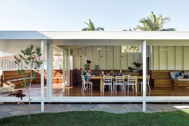 Set over the retained edge of a reformed ground plane, the new pavilion appears to float.