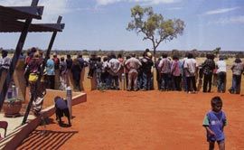 Scenes from the opening of the Tjulyuru Ngaanyatjarri Centre, which Inside Out Architects designed to support and encourage existing living practices, etiquette and knowledge systems. The centre is described by Mike Parsons as demonstrating the shift in Aboriginal tourism from “presenting culture as an object... to culture as a subject”.