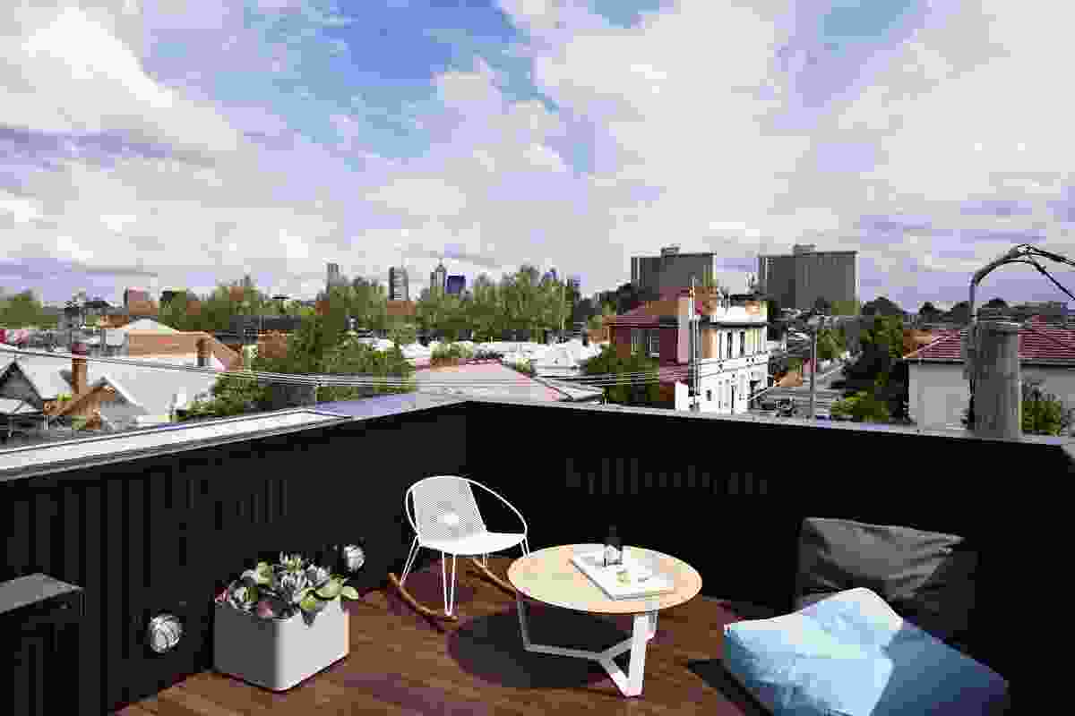 The roof deck provides precious outdoor space in the tight site. 