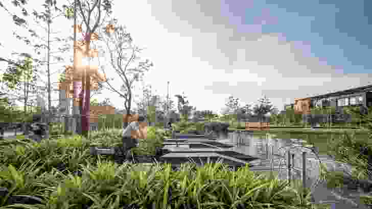 At Chulalongkorn University Centenary Park, visitors can peddle on stationary water bikes, exercising and keeping the water in the ponds aerated at the same time.