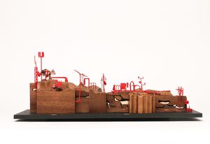 Ed Wall and Emma Colthurst / Project Studio, The Valley Project, model (2019). The project investigates pioneering Scottish town planner Patrick Geddes’ valley section within the contexts of contemporary processes of urbanization. Model 1 examines the complex, site-specific qualities of a valley region in the Scottish Highlands as it relates, in part, to whisky production.