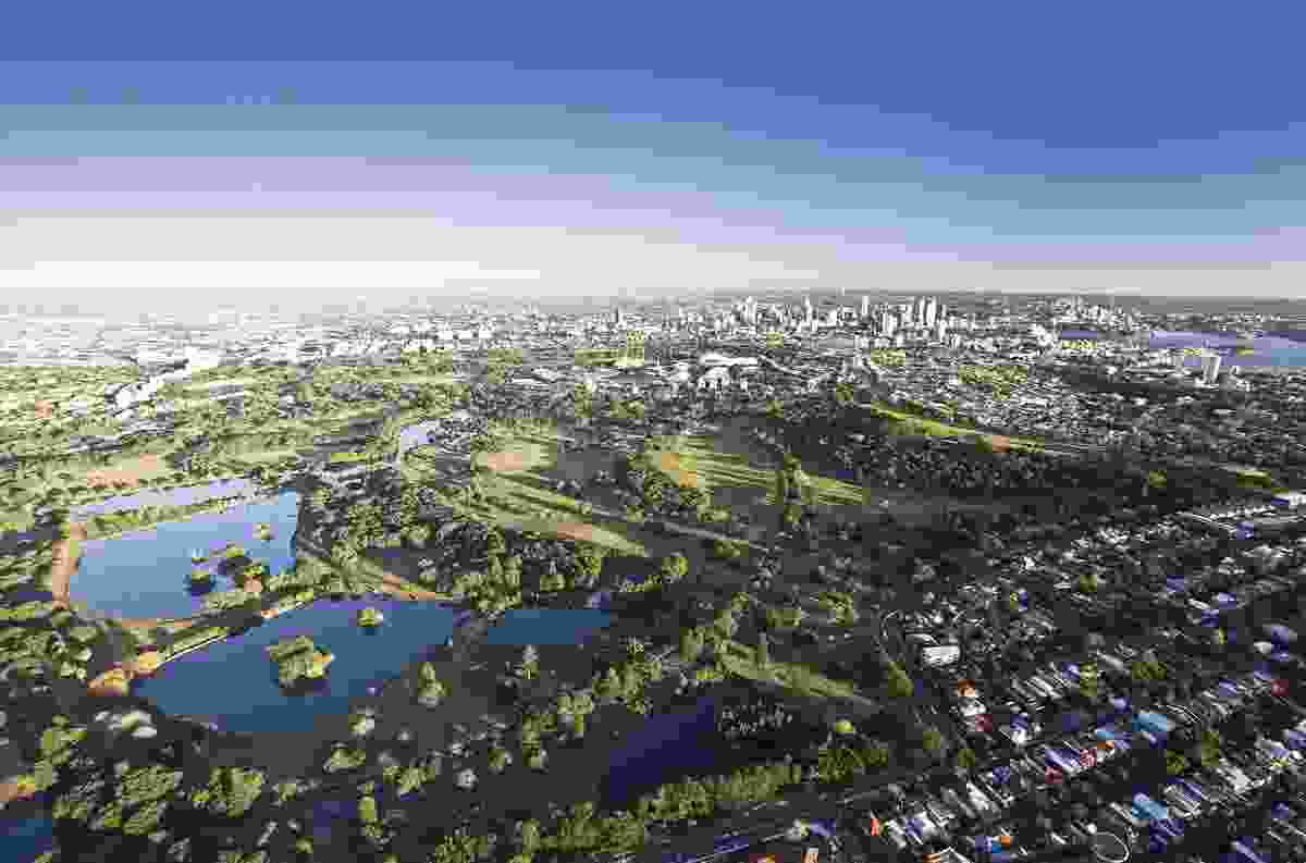Aerial view of Centennial Park, Sydney. 