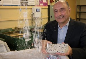 Riyadh Al-Ameri of Deakin University with his medical waste-derived "concrete."