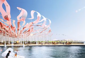 Beyond the Wave by Heerim Architects and Planners, a submission to LAGI 2014 Copenhagen. Energy technologies: organic thin film. Annual capacity: 4,229 MWh.