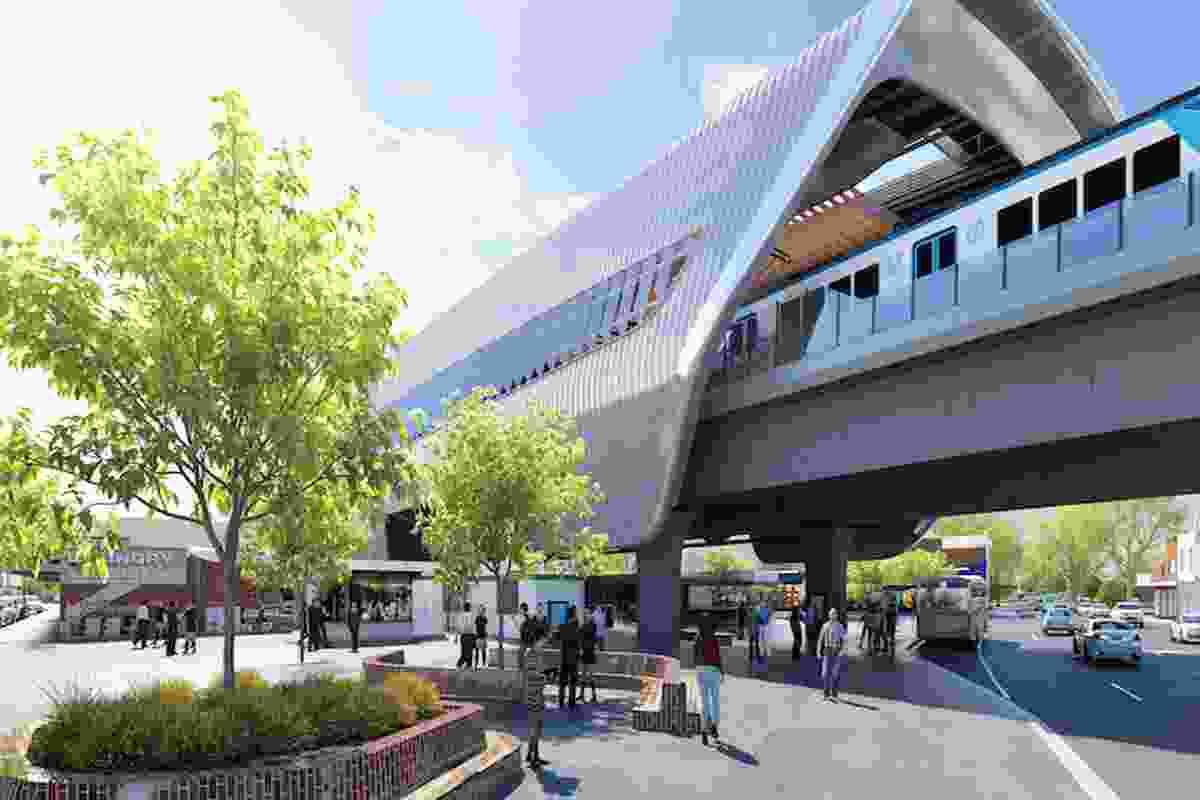 The design for Murrumbeena Station by Cox Architecture is part of a proposal to replace nine level crossings along the Cranbourne–Pakenham line with elevated rail. 