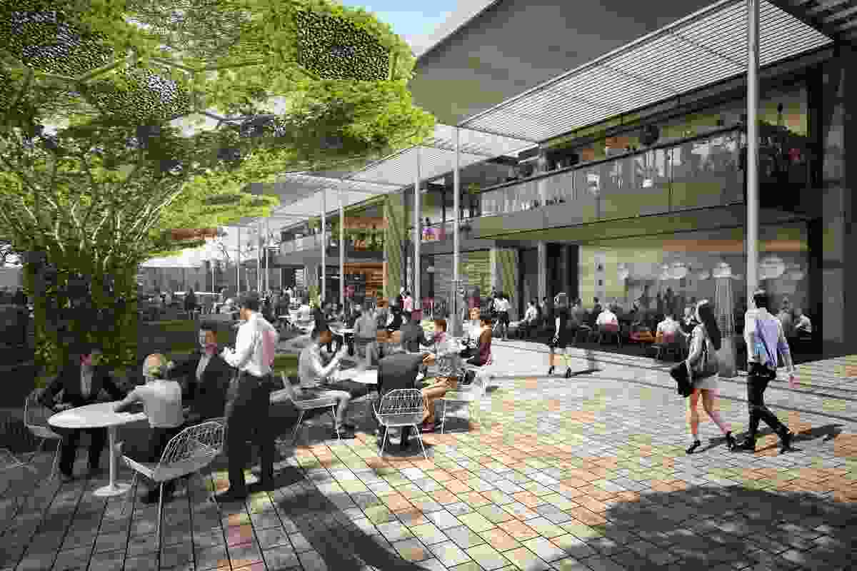 The proposed office tower designed by Bates Smart will be integrated with a new square in a redeveloped Adelaide Festival Plaza.