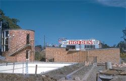 Toowong Pool tower and changing sheds, 1958.