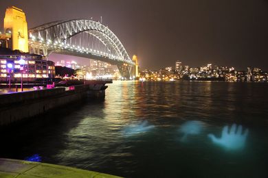 The Buchan Group's light sculpture at the Vivid Sydney festival includes eerie images of a man under the water.
