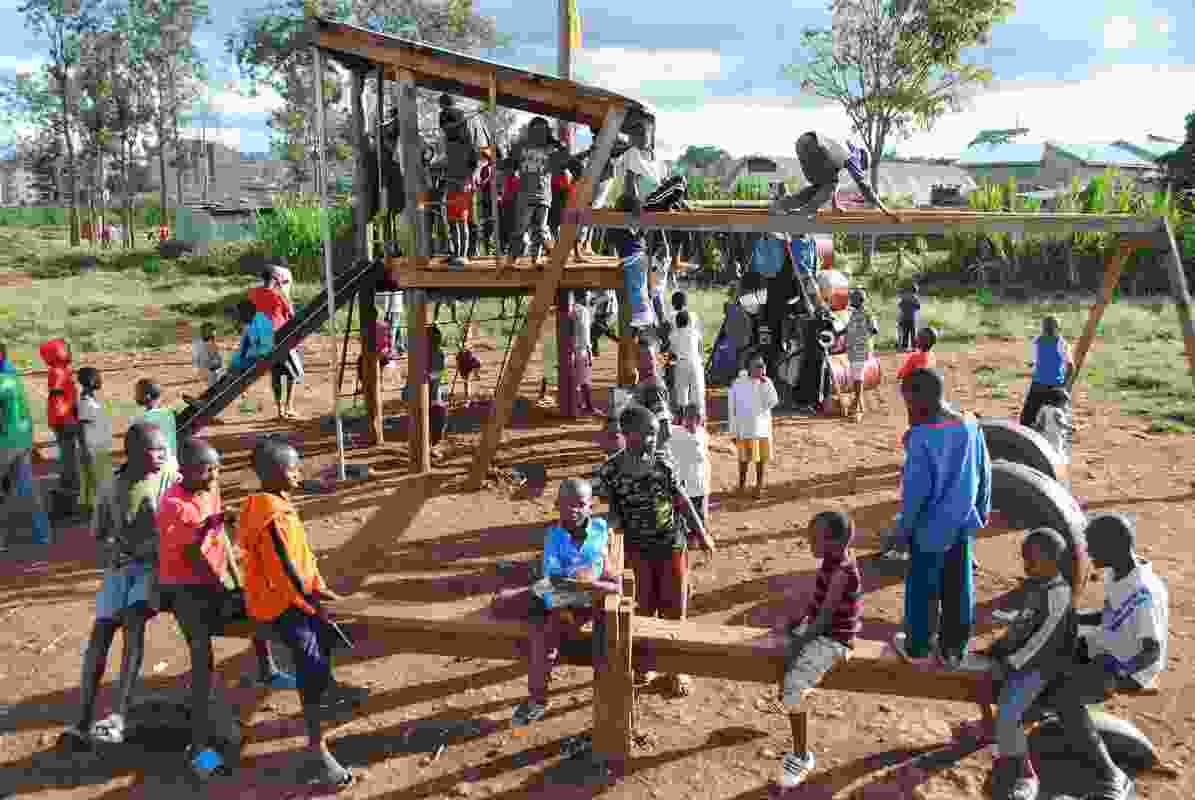 Recycled timber was used to build this playground in Kibera Public Space Project 01.