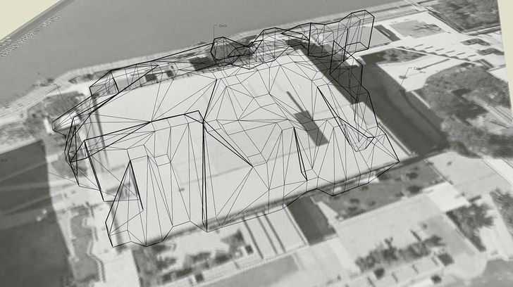 A 3D model sketch of wi-fi strength in the library. Peaks represent good signal strength. Credit: Dan Hill.