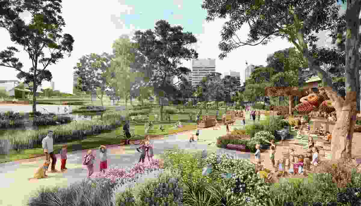 A river park at Batman Park in City of Melbourne's Greenline project.