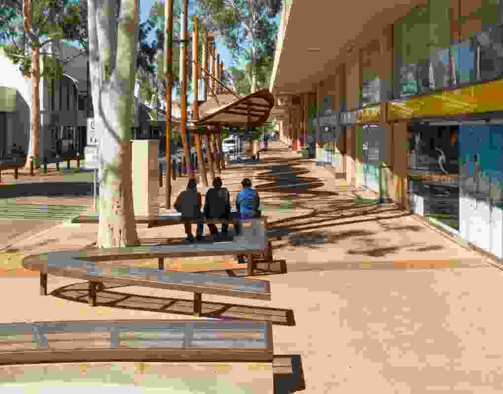 The Alice Springs CBD Revitalisation (2013) broaches the edge between the "two towns" of Alice Springs. The project reconnects the CBD to the culturally significant Todd River with an open and visually unobstructive design.