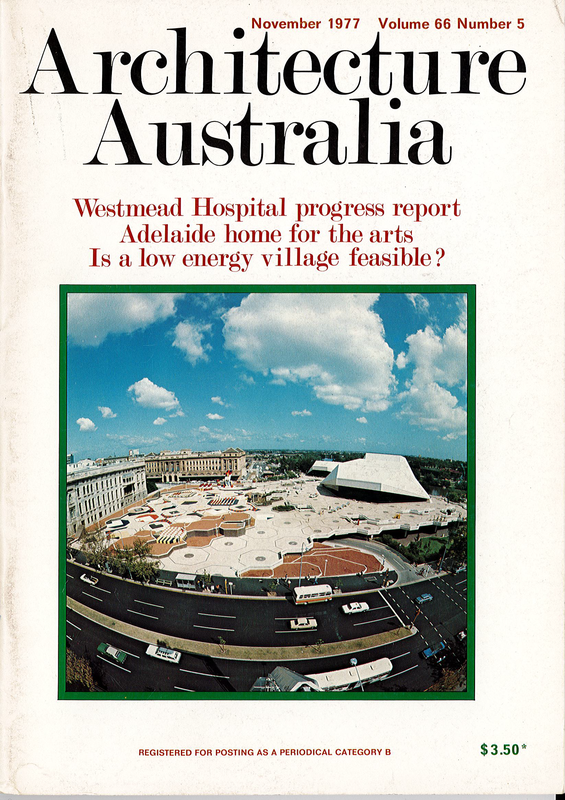 The November 1977 cover of Architecture Australia, featuring the Festival Centre.