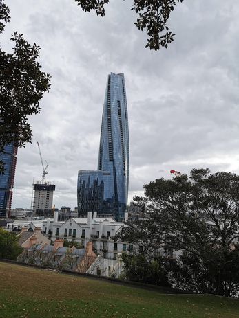 The view of Wilkinson Eyre's Crown Sydney Tower from Observatory Park.