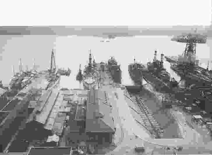 Historic photo of the dry dock in action.