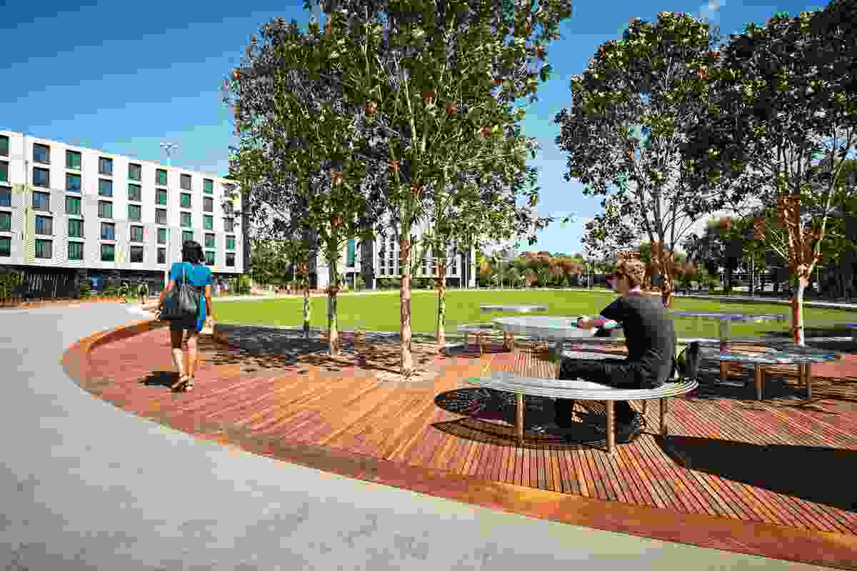 Designed by TCL, the Eastern Precinct Landscape at Monash University’s Clayton campus provides flexible open space for on-campus activities
