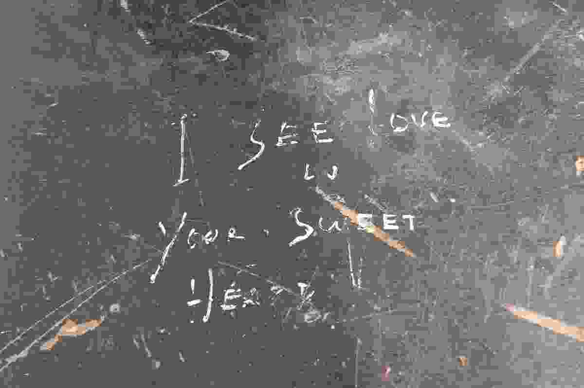 One of many romantic notes scribbled in a scaffolding staircase on site over the years.