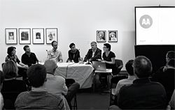  Overview of the panel: Lindy Johnson, Andrew Nimmo, Marcus Trimble, Naomi Stead, John Macarthur and Justine Clark. Image: Peter Bennetts 