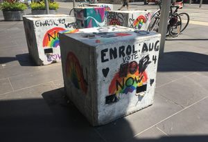 Melbourne's temporary concrete bollards quickly turned into a canvas for street art.