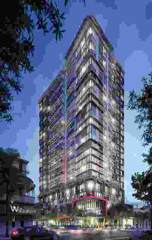 The tower is 24 levels high and will contain 300 apartments, with each featuring a unique enclosed balcony design.