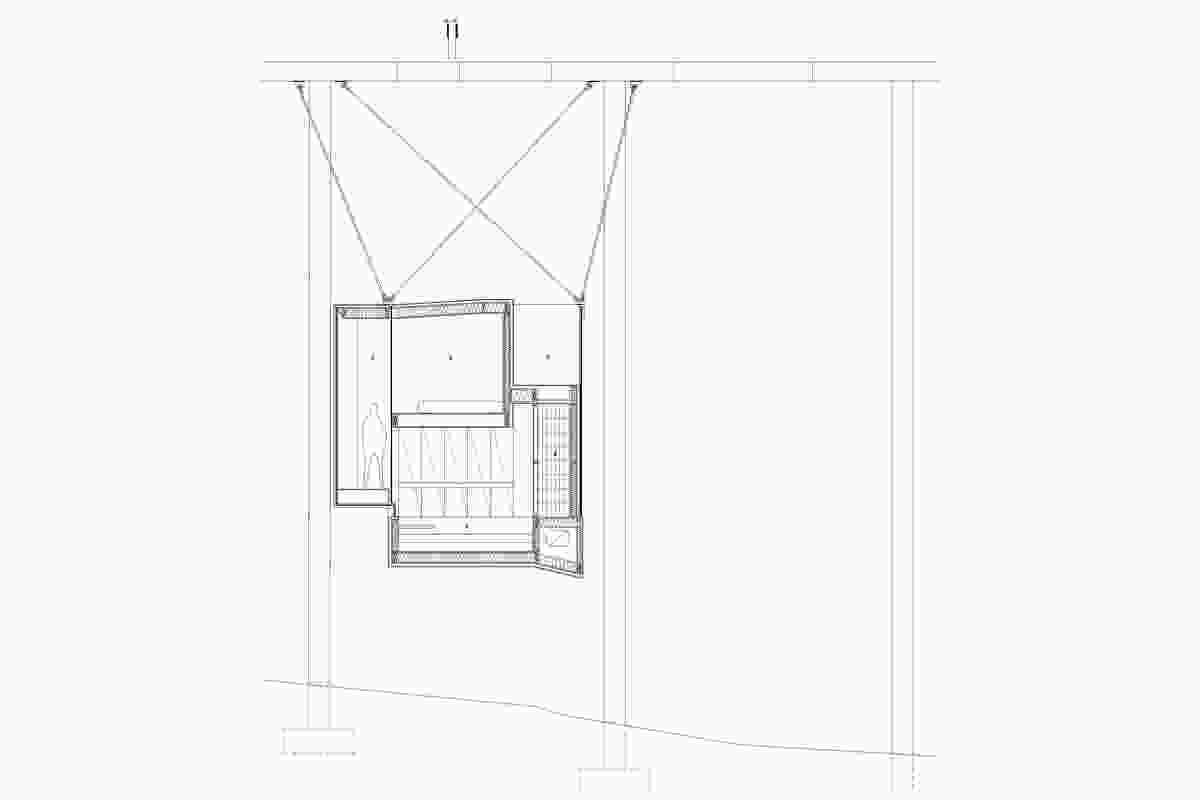 Section B: Suspended writer’s cabin design by Nobbs Radford Architects.