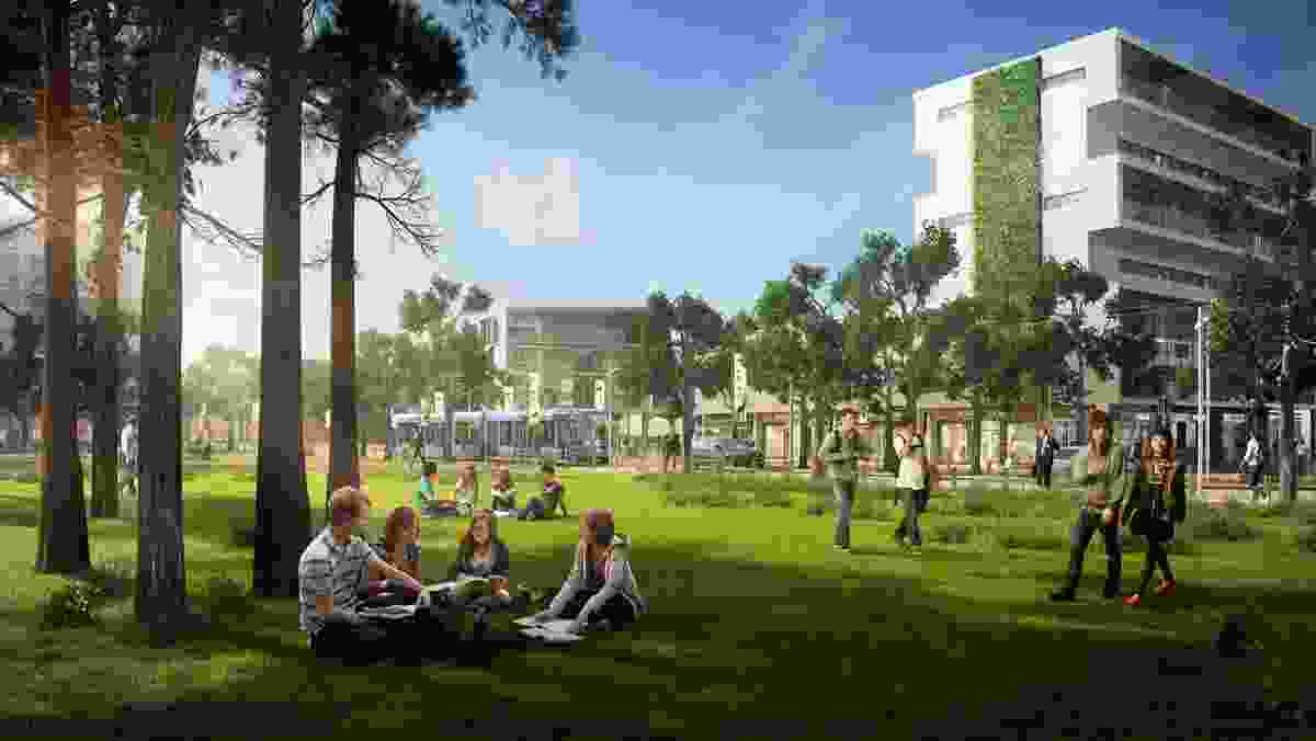 One of three proposed green public spaces within the campus.