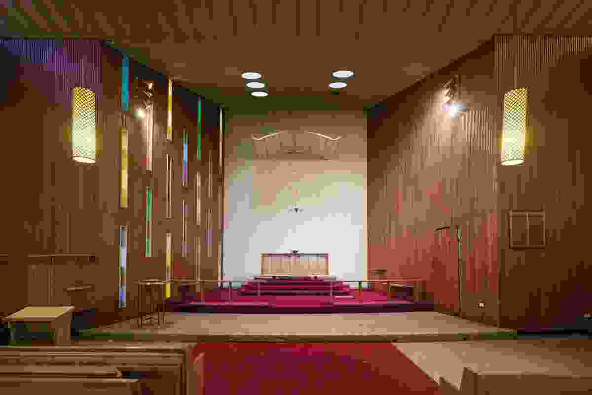 the broken slab, shifted walls, pleated ceiling, empty font and the pews concertinaed together