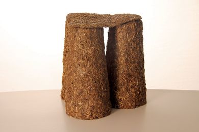 Dale Hardiman, Kids Straw Stool, a biodegradable design made from pea straw.