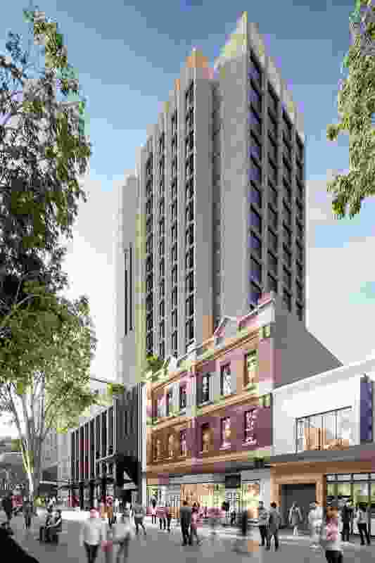View of proposed the tower designed by PTW Architects from Dixon Street.