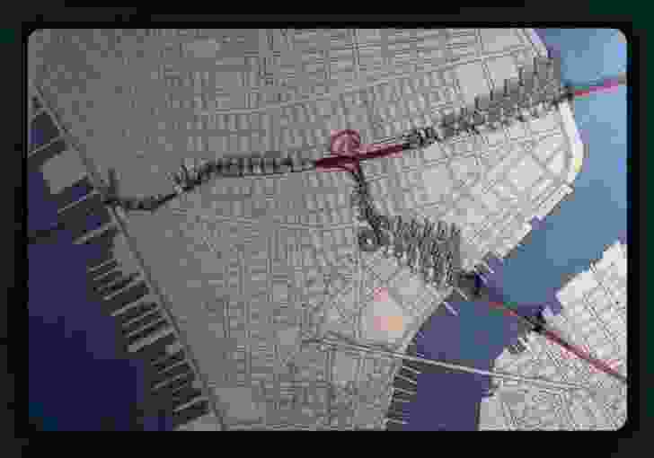 Plan showing Robert Moses' Lower Manhattan  Expressway (LOMEX), which would have travelled through Greenwich Village.