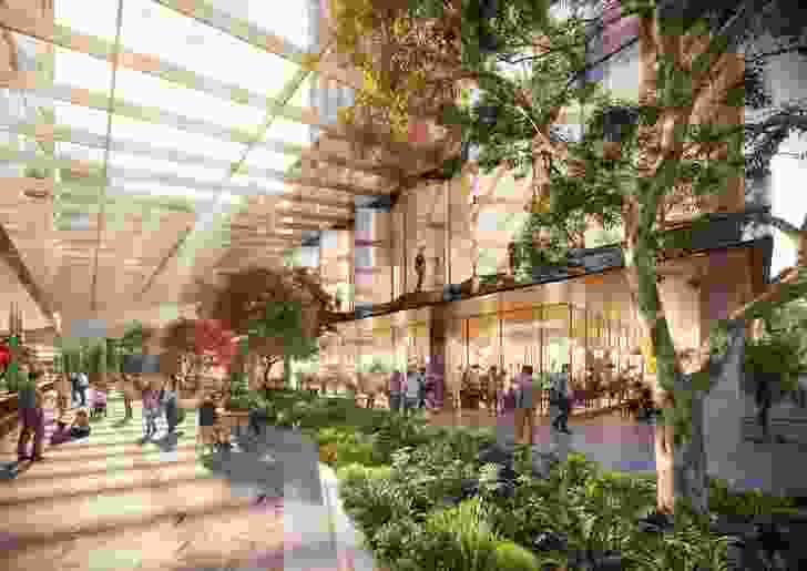 A network of public plazas and laneways, with landscape architecture by Plan E, will connect the buildings.