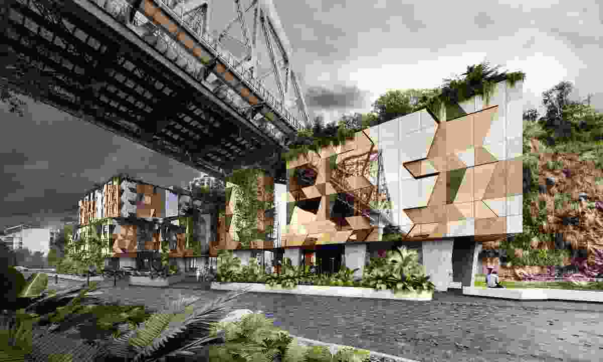 The proposed Art Series hotel’s façade is designed to blend into the cliff face with natural tones and textures.