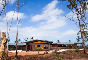 The Garma Cultural Knowledge Centre, located at Gulkula in Wiwatj (North East Arnhem Land). Architecture is used by the Indigenous clients as a medium to convey oral histories and tell their story.