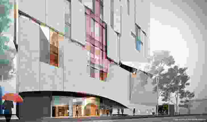 The facade of the Melbourne Conservatorium of Music designed by John Wardle Architects will lift, tilt and hinge open to allow the public glimpses into the building's interior.