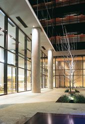 The memorial
courtyard located between the towers incorporates
seating and a memorial reflection pond.