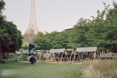 Temporary picnic and dining pavilions designed by Board Grove Architects at the National Gallery of Victoria.