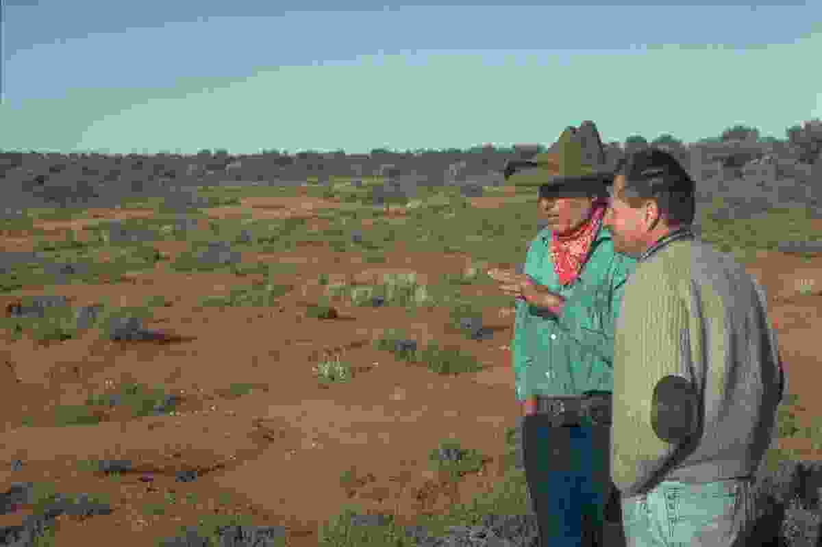 Sinatra with grazier Bob Purvis at Woodland Station, north of Alice Springs. The image graces the cover of Sinatra and Murphy’s book, Listen to the people, listen to the land, published in 1999.