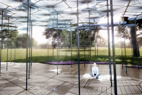 Amanda Levete’s design for the second MPavilion, which will feature petal-like shapes inspired by a forest canopy.