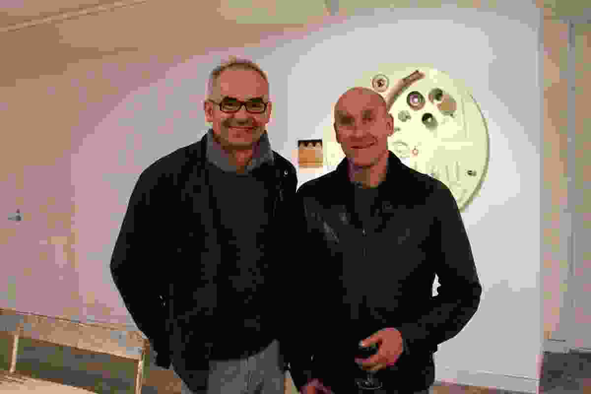 Richard Whiteley (left) with Robert Foster at the exhibition opening of Crafting Waste and Aesthetics in the Time of Emergency.