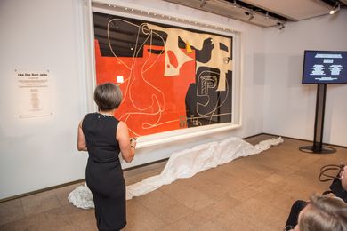The unveiling of The tapestry Les Dés Sont Jetés  (“The Dice Are Cast”) designed by Le Corbusier.
